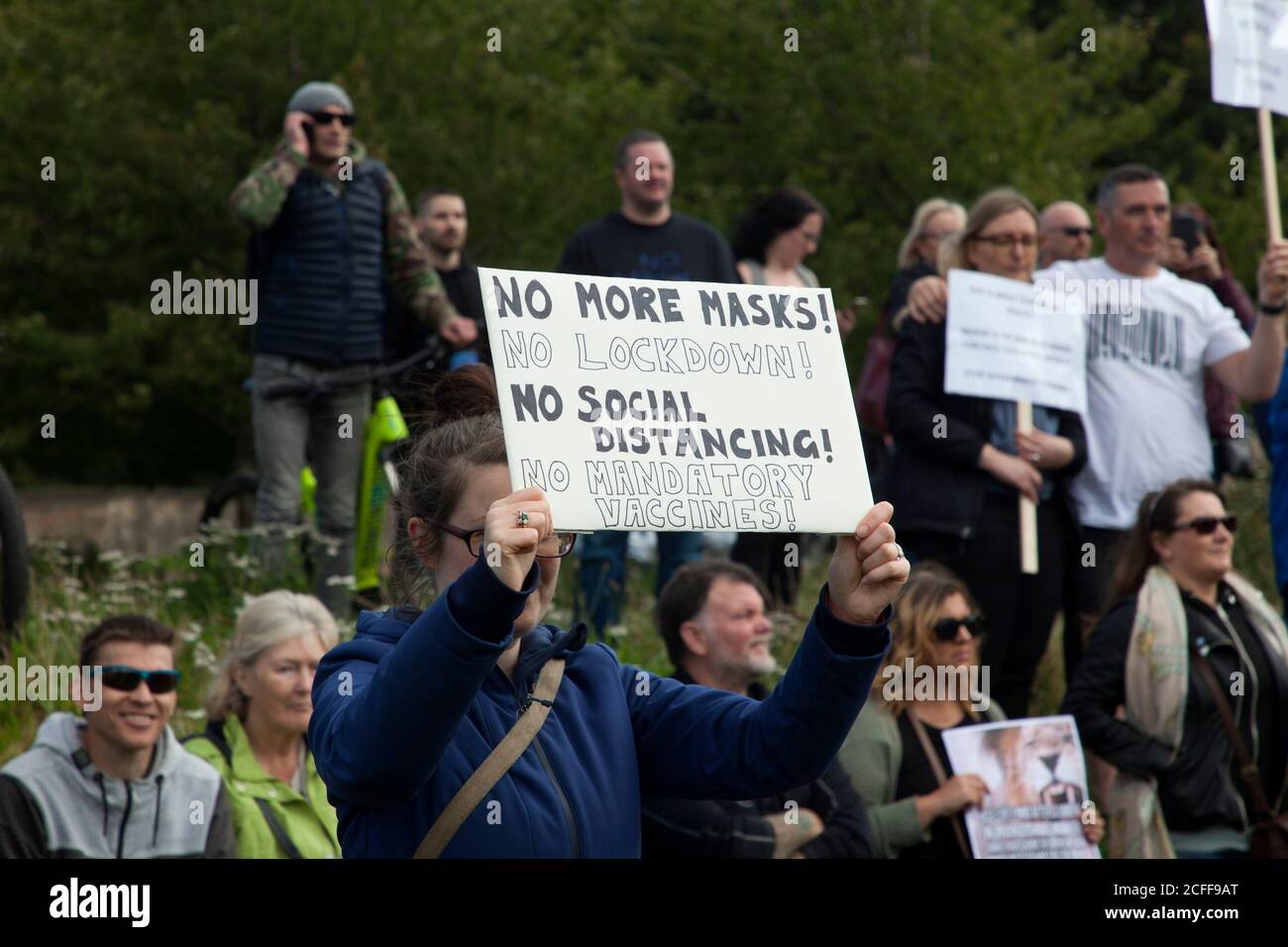 Edinburgh, Scotland, UK. 5 September 2020. 'Saving Scotland' group, anti- lockdown rally at the Scottish Parliament. Hundreds of all ages turned out for a peaceful demonstration at Holyrood. Credit: Arch White/ Alamy Live News. Stock Photo