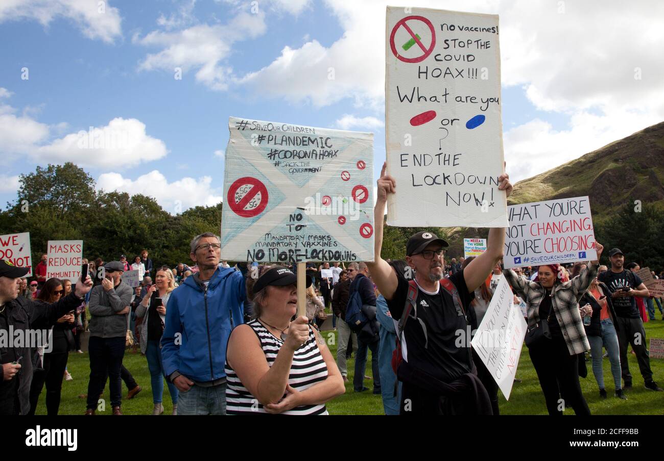 Edinburgh, Scotland, UK. 5 September 2020. 'Saving Scotland' group, anti- lockdown rally at the Scottish Parliament. Hundreds of all ages turned out for a peaceful demonstration at Holyrood. Credit: Arch White/ Alamy Live News. Stock Photo