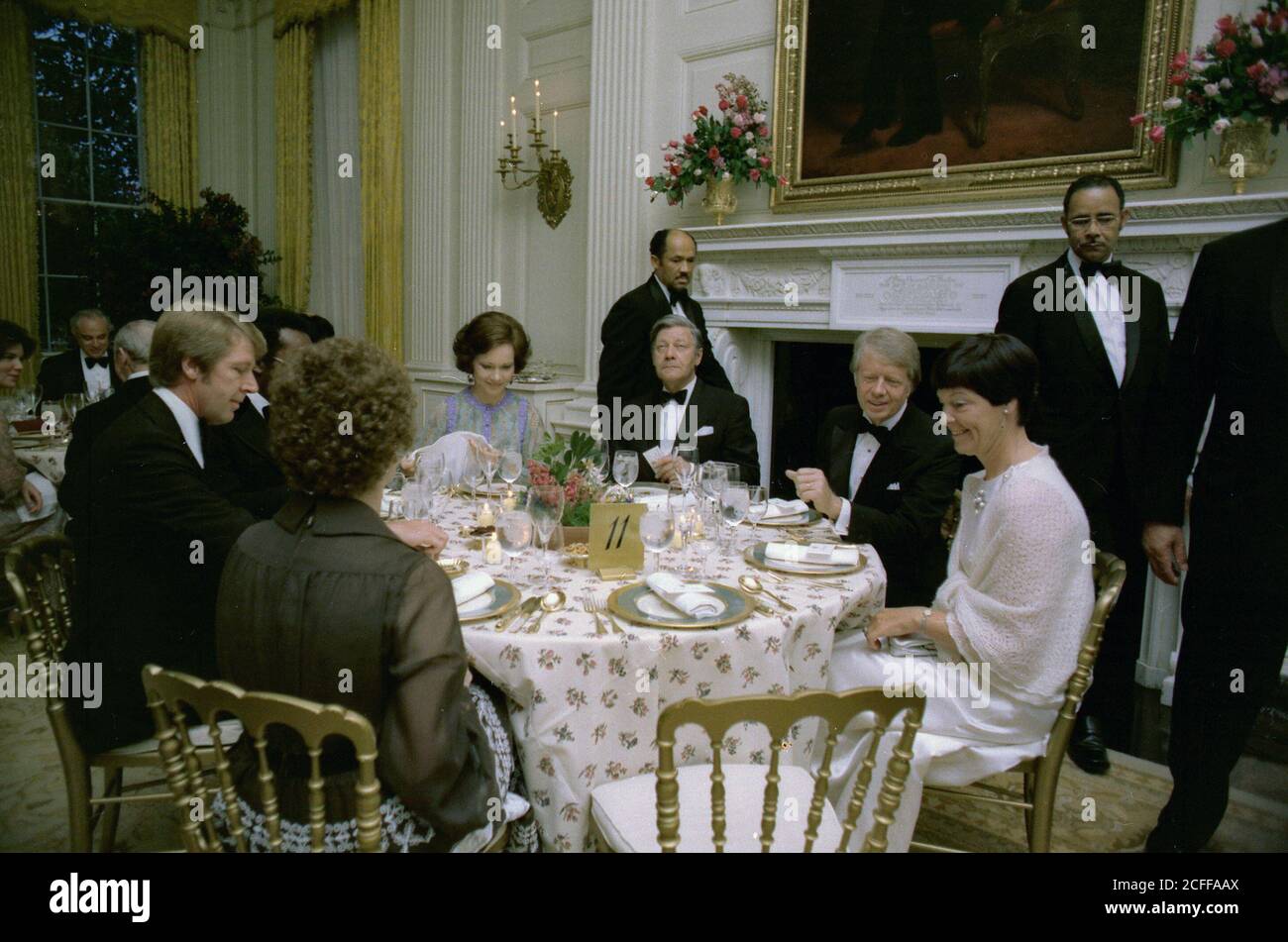 "Rosalynn Carter and Jimmy Carter host state dinner for German Chancellor Helmut Schmidt and Mrs