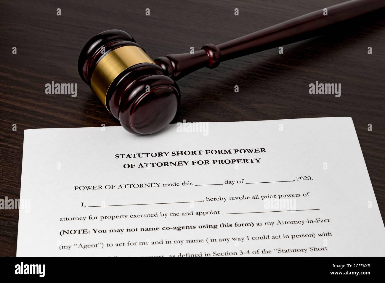 Power of Attorney, POA with gavel. Concept of planning for death, final wishes, probate court system, guardianship and inheritance tax Stock Photo