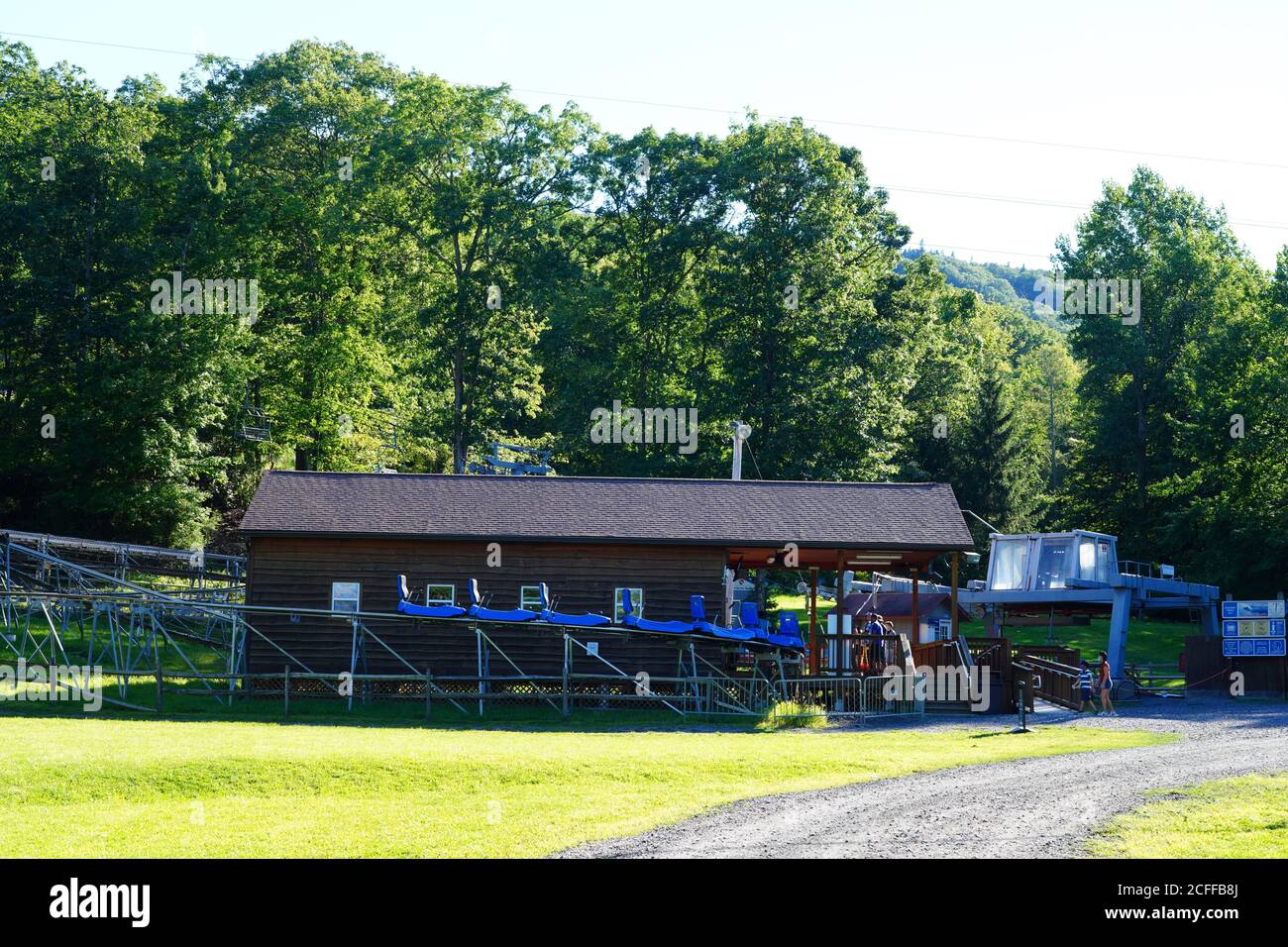 TANNERSVILLE, PA 30 AUG 2020 View of the mountain slide Alpine coaster at the Camelback