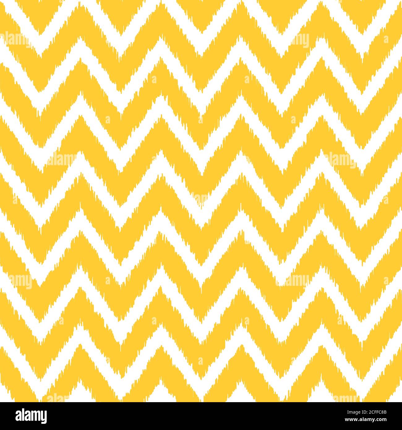 Seamless geometric pattern, based on ikat fabric style. Vector illustration. Yellow chevron pattern. Yellow zig-zag pattern. Stock Vector