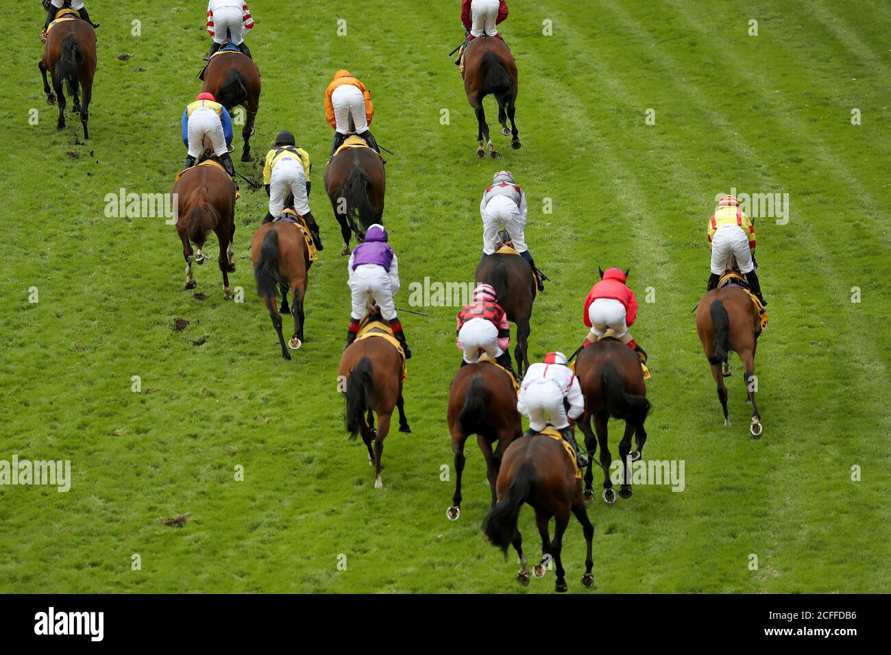 Runners and riders after finishing the Betfair Exchange Old Borough Cup Handicap during Betfair Sprint Cup Day 2020 at Haydock Racecourse, Newton-le-Willows. Stock Photo