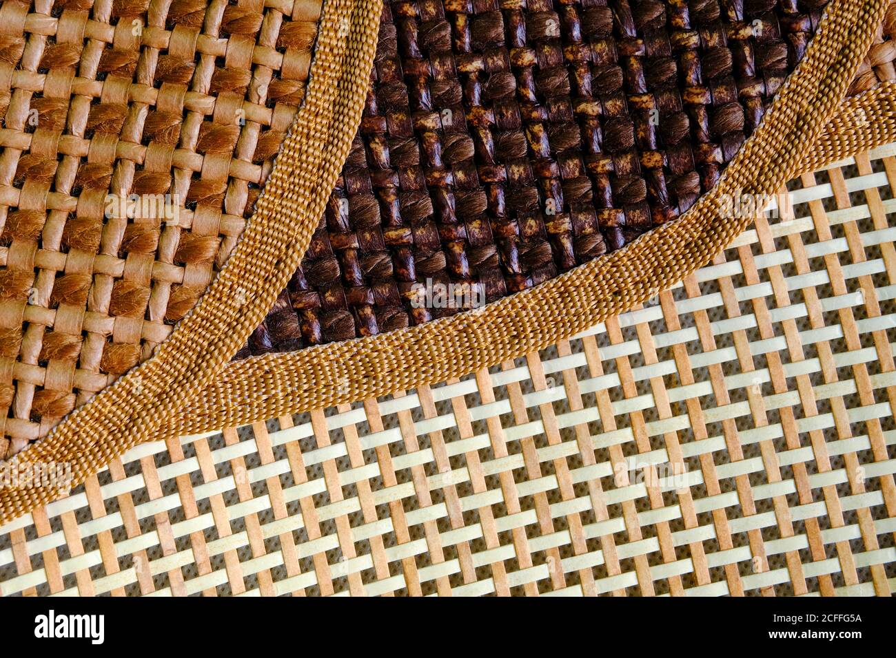 Fashionable wicker bag detail for women as background Stock Photo