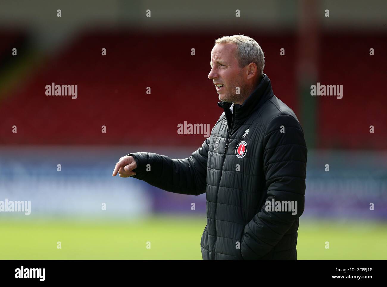 Charlton Athletic manager Lee Bowyer on the touchline during the Carabao Cup first round match at the County Ground, Swindon. Stock Photo