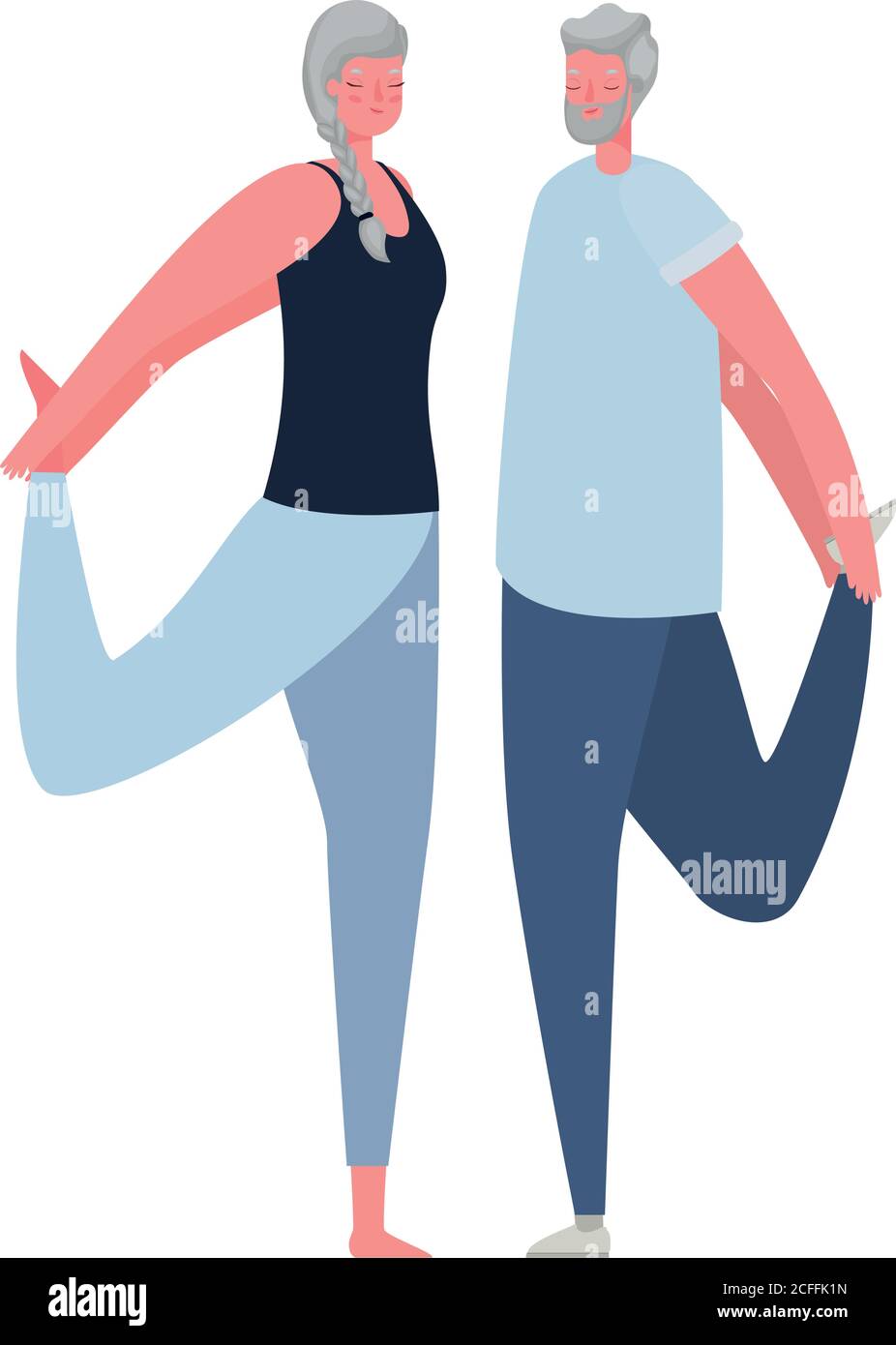 Senior Woman And Man Cartoons Stretching Vector Design Stock Vector