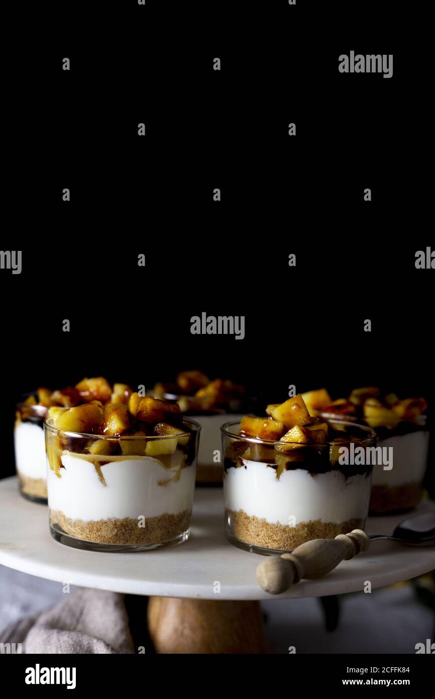 Various yummy desserts on table Stock Photo