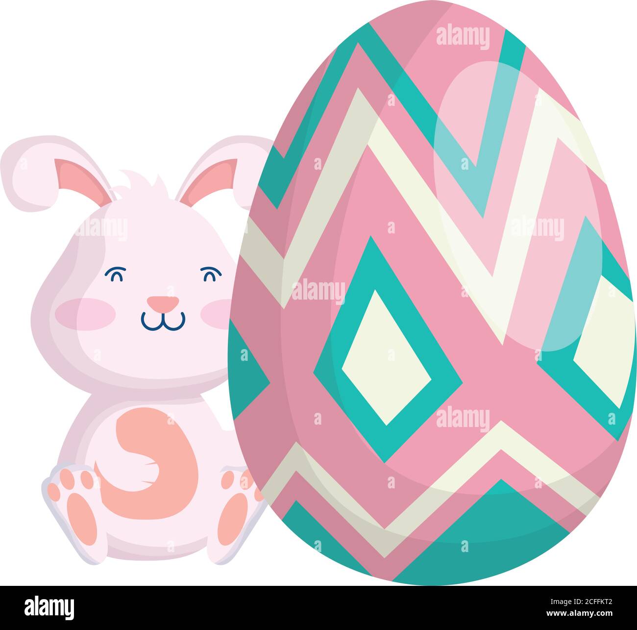cute easter little rabbit with egg paint character vector illustration design Stock Vector