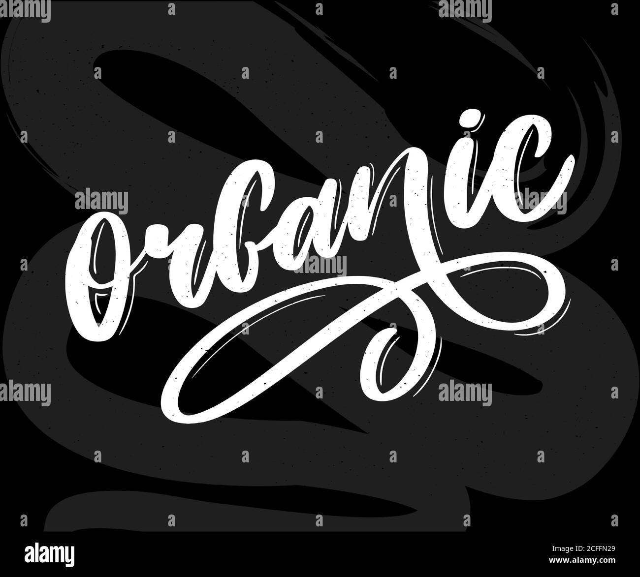 Organic brush lettering. Hand drawn word organic with green leaves. Label, logo template for organic products, healthy food markets. Stock Vector