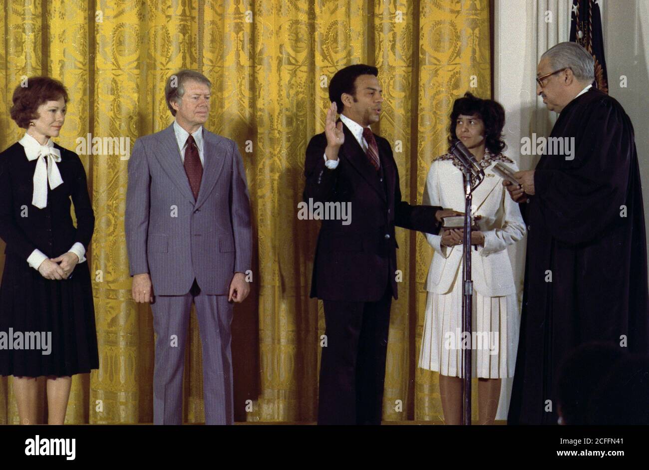 'Swearing-in of Andrew Young, U.S. Representative to the United Nations ca.  01/30/1977' Stock Photo