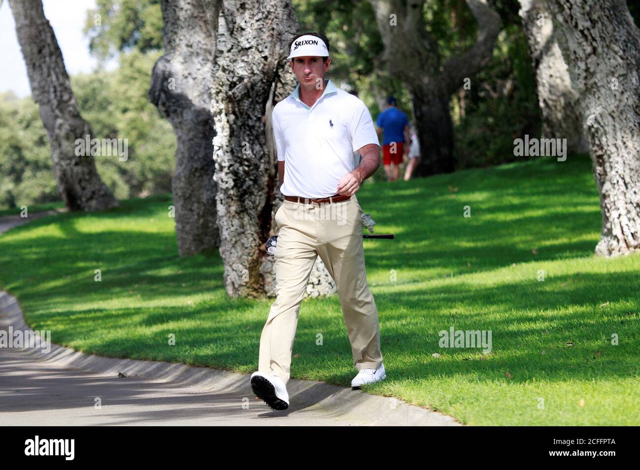 Spanish golfer Gonzalo Fernandez Castano walks toward the start of hole 2  during the third day of Andalusias' Pro-Am Golf Masters tournament at  Valderrama golf course in Sotogrande town, Cadiz, southern Spain,