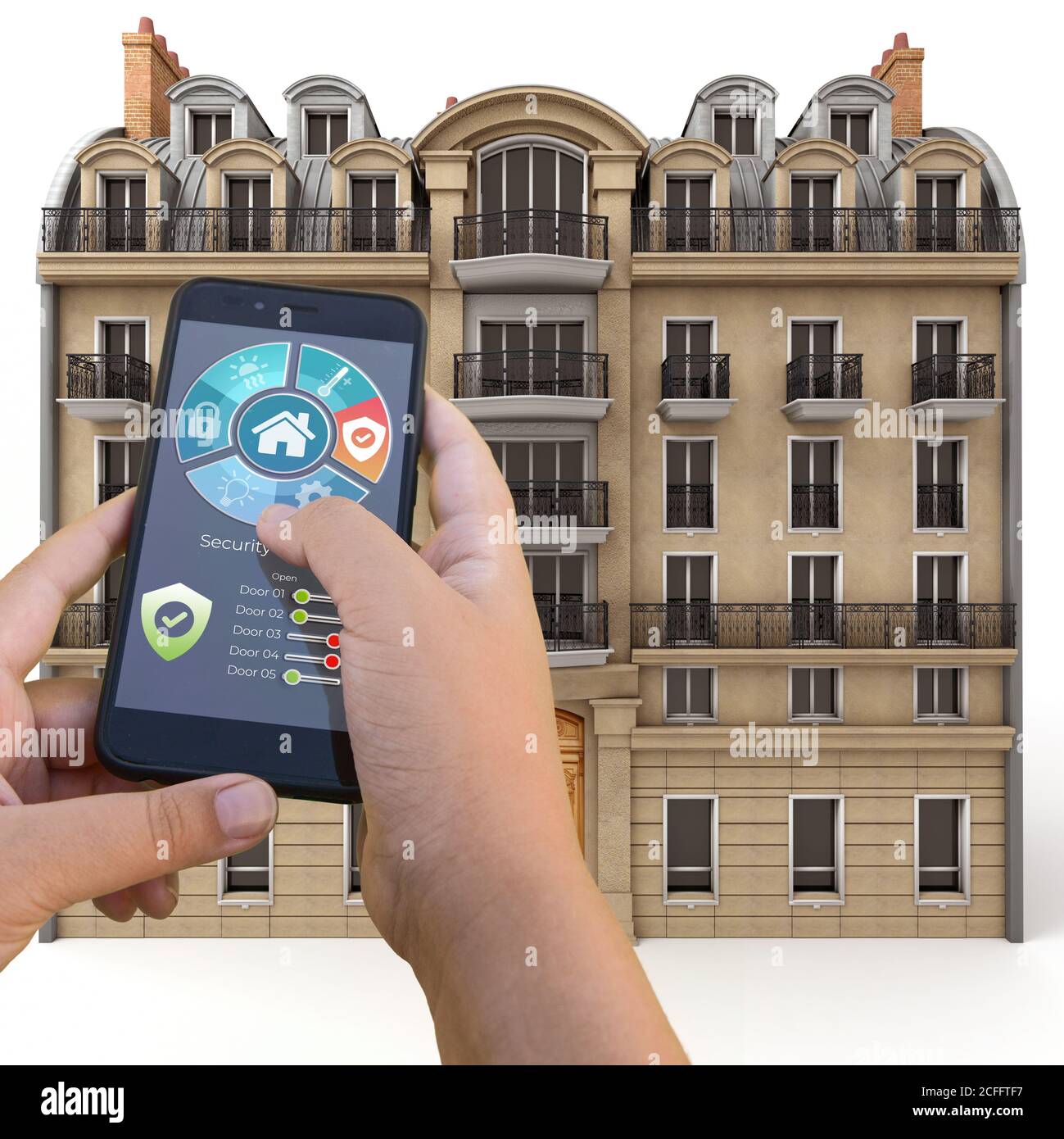 3D rendering of a Parisian building controlled by a home automation app ...