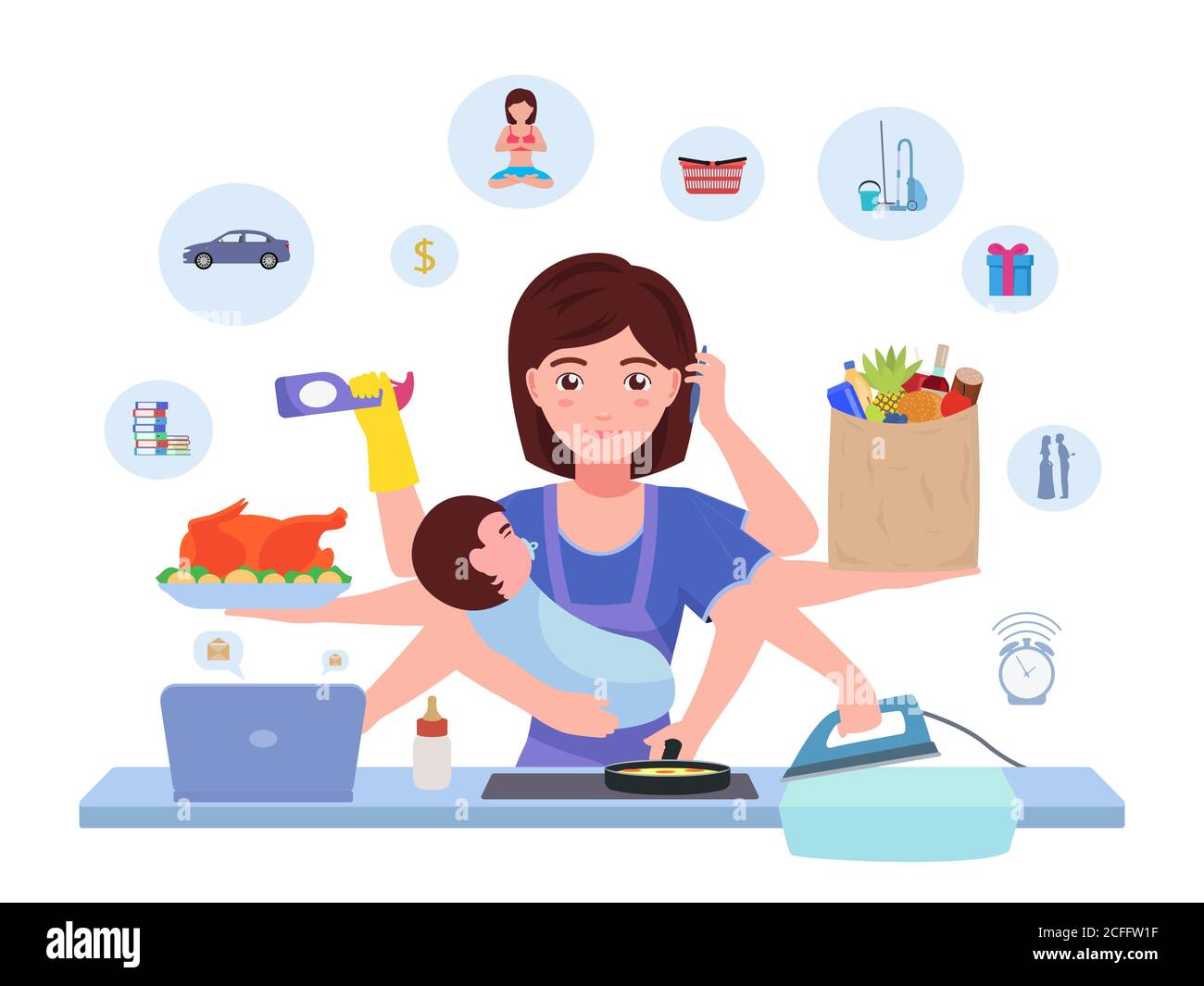 Cartoon character multitasking busy mom Stock Vector Image & Art - Alamy