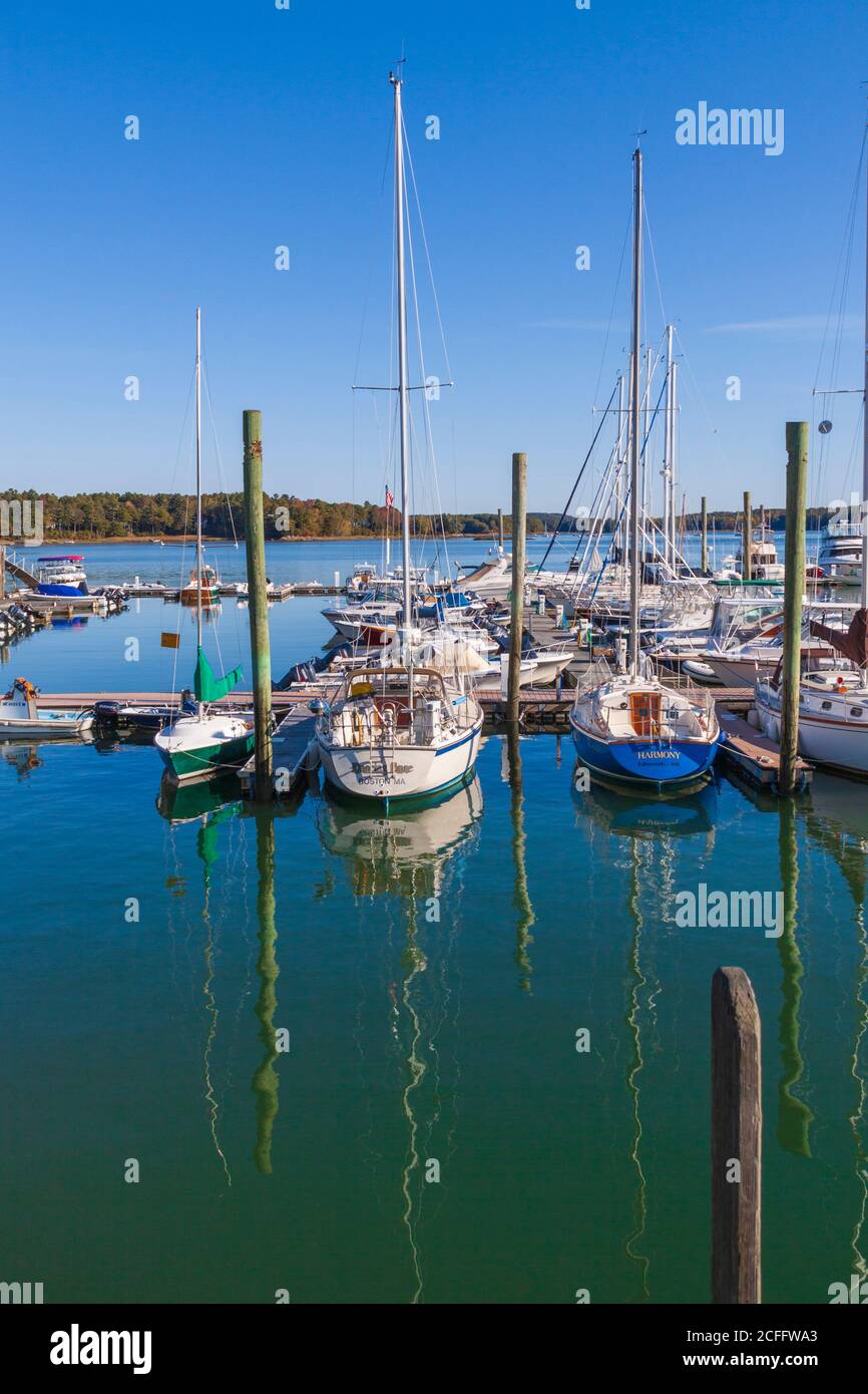 Fishing boats and other boats in South Freeport town harbor, South Freeport, Maine. Stock Photo