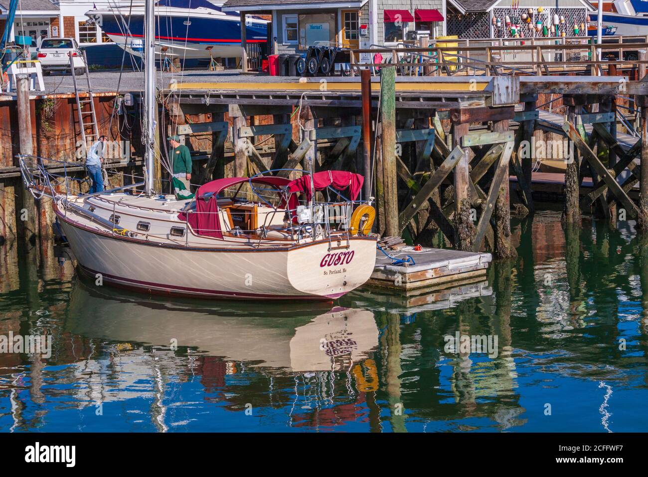 Fishing boats and other boats in South Freeport town harbor, South Freeport, Maine. Stock Photo