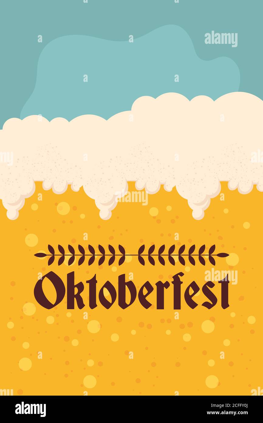oktoberfest party lettering in poster with beer background vector ...