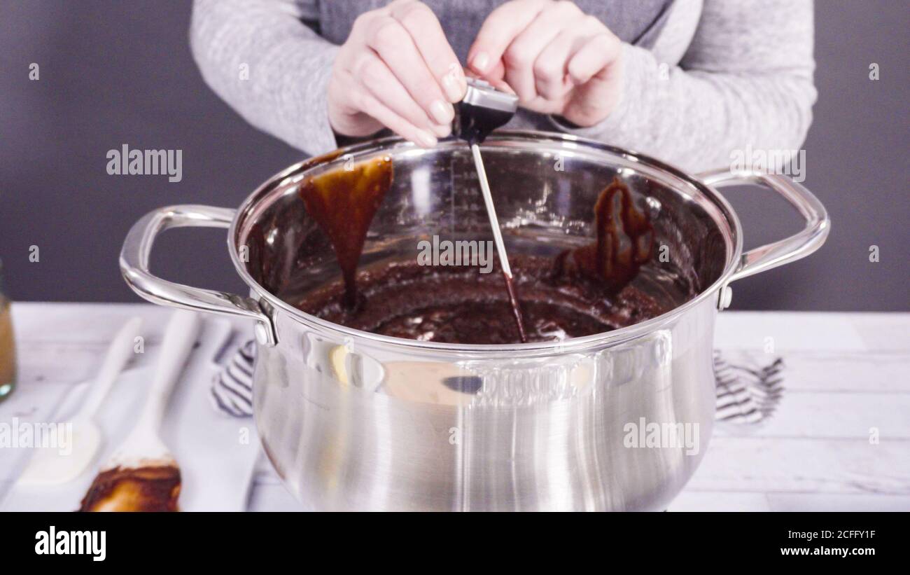 Step by step. Mixing ingredients in the cooking pot to make simple ...