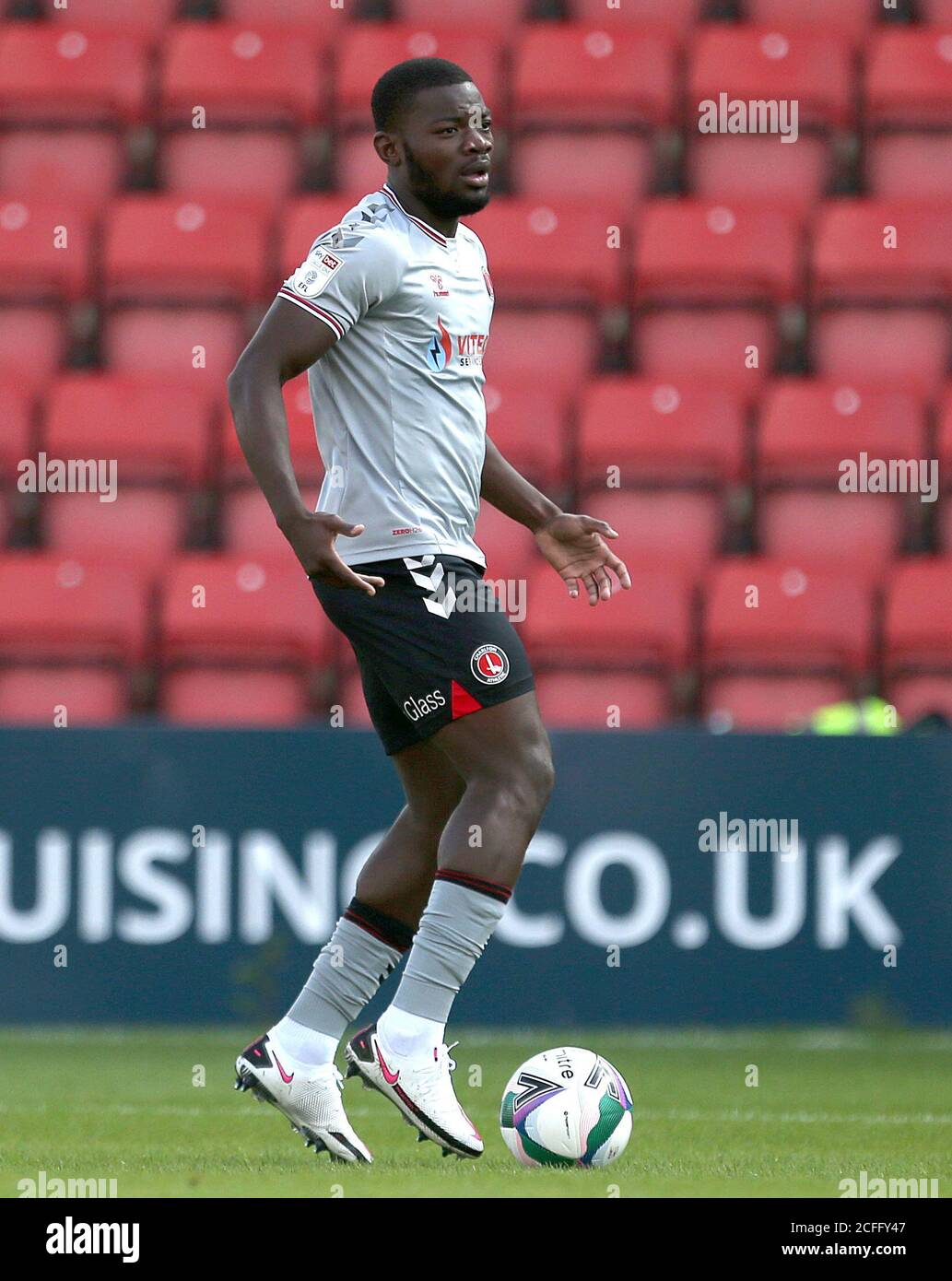 Charlton Athletic's Deji Oshilaja in action during the Carabao Cup first round match at the County Ground, Swindon. Stock Photo