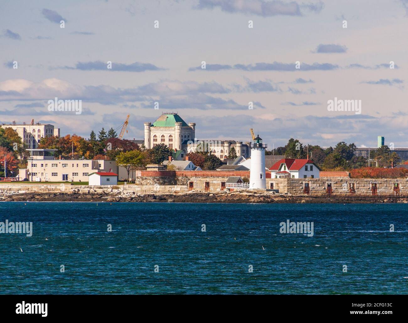 Portsmouth Harbor Lighthouse is located within Fort Constitution on the Piscataqua River in New Castle, New Hampshire, at Portsmouth Harbor. Stock Photo
