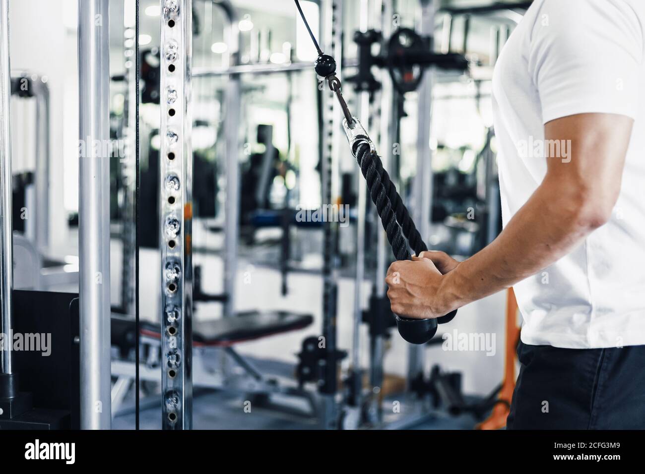 A man training triceps in the gym Stock Photo