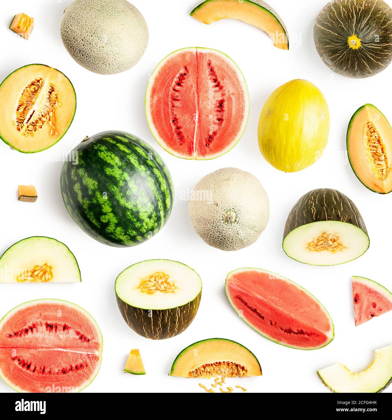 Sliced and whole watermelon and melon summer fruit berry collection ...