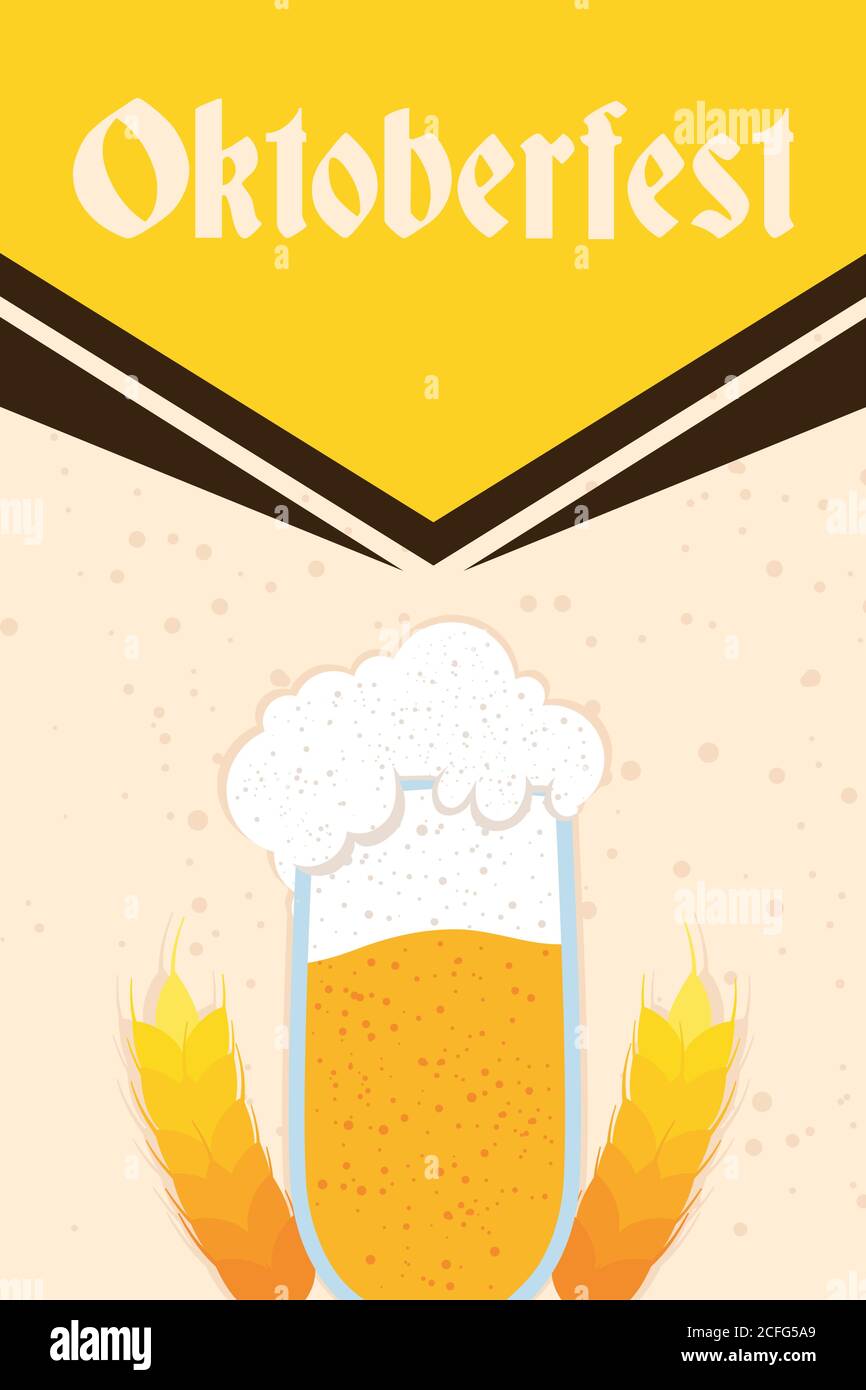 oktoberfest party lettering in poster with beer and barley spikes ...