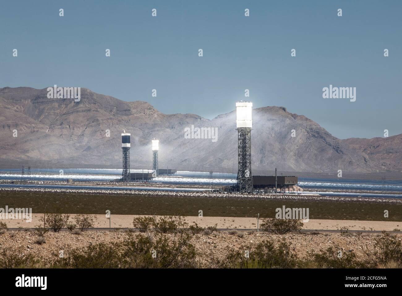 Ivanpah Solar Power in the Mojave desert Stock Photo