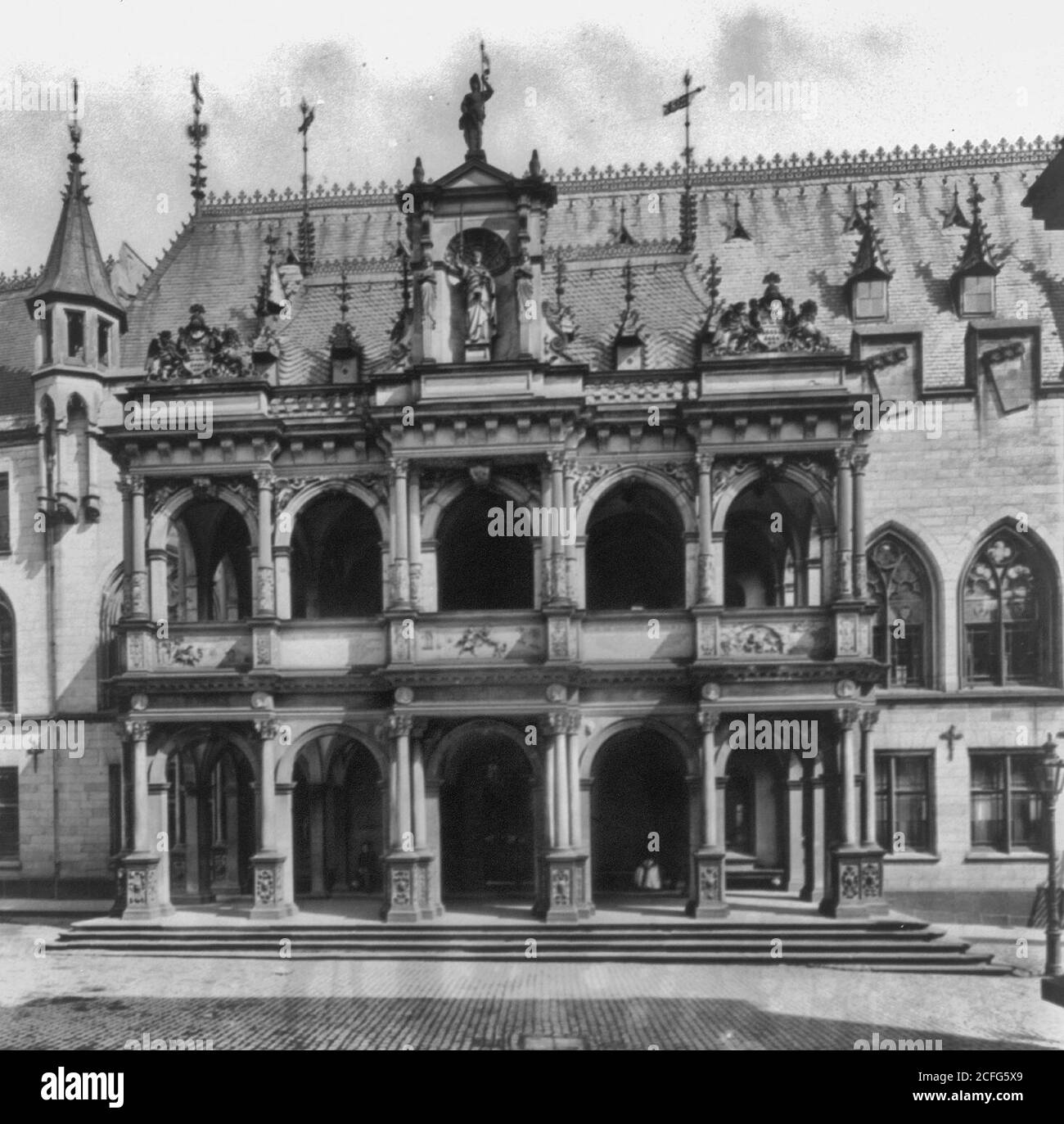 Rathaus, Cologne, Germany, its handsome Renaissance portico of 1569-1571 designed by Wilhelm Vernickel, not long after the 1881 restoration Stock Photo