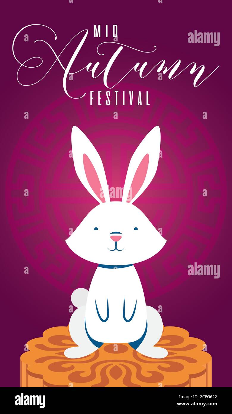 mid autumn festival poster with rabbit and lettering vector ...