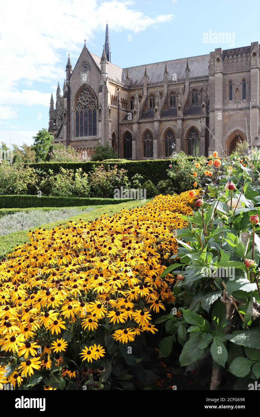Arundel cathedral seen from Arundel castle gardens Stock Photo