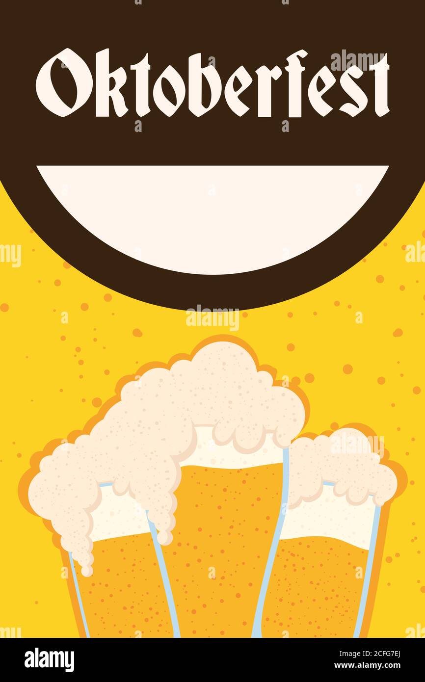 oktoberfest party lettering in poster with beers glasses vector ...