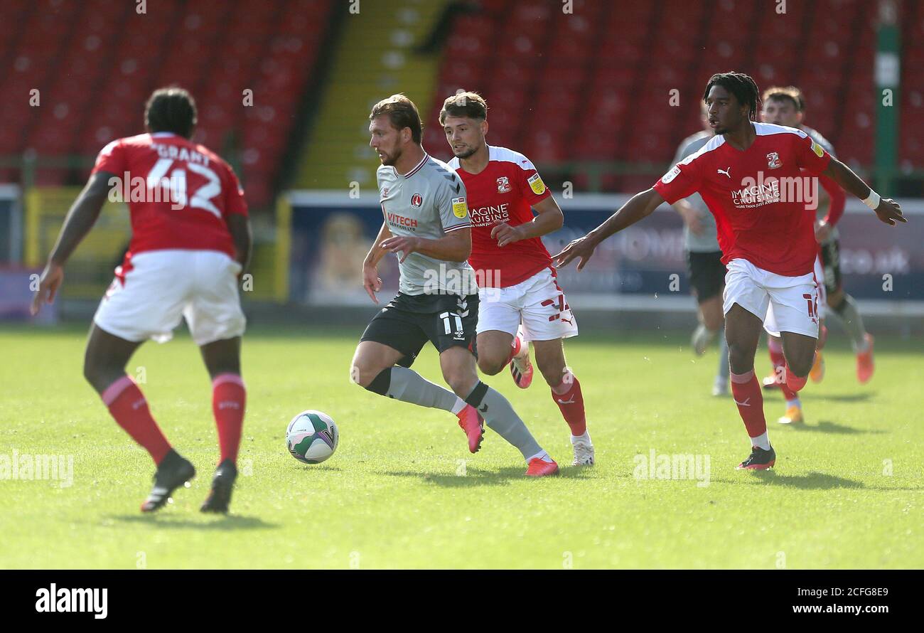 Charlton Athletic's Alex Gilbey in action during the Carabao Cup first round match at the County Ground, Swindon. Stock Photo