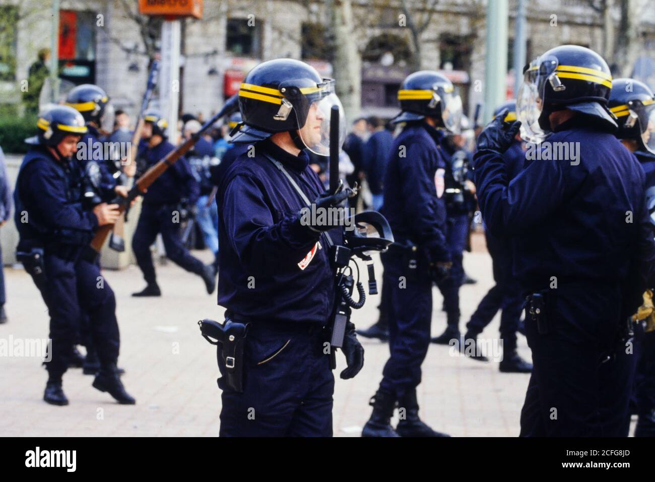 French riot police forces face protesters young demonstrating against ...