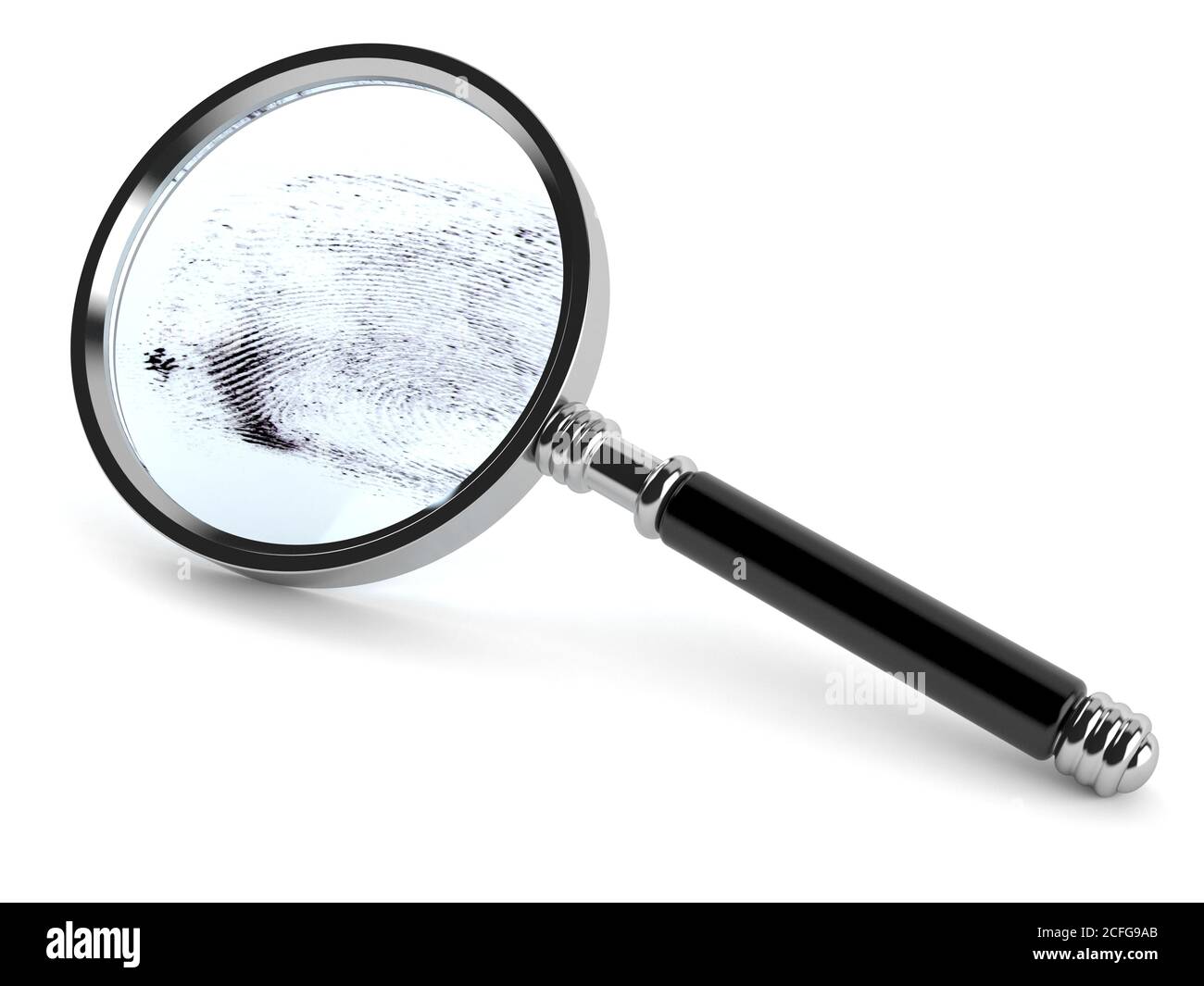 Fingerprint with magnifying glass isolated on white background Stock