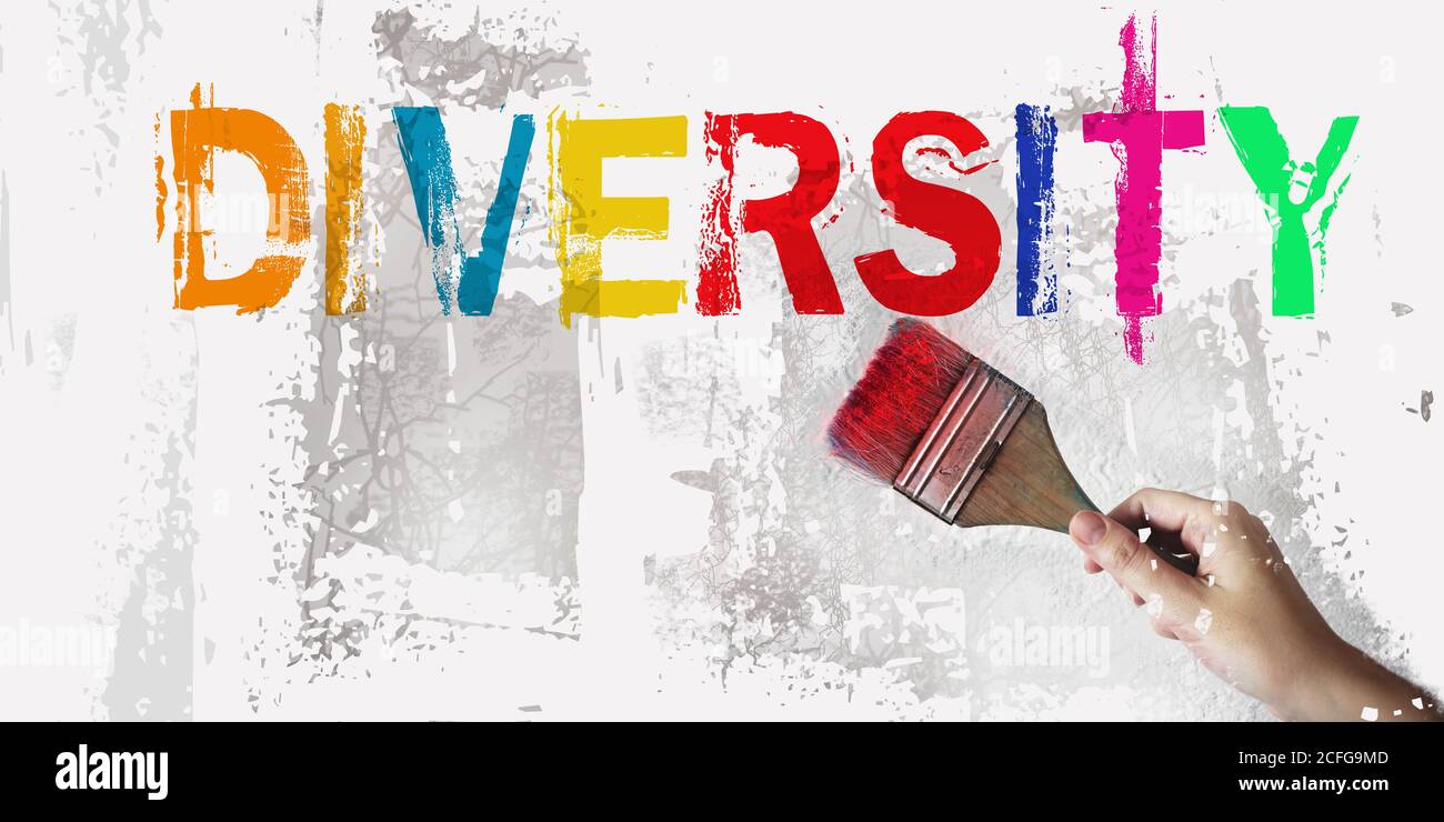 Diversity word, paintbrush on wall, different colors. equality social concept Stock Photo - Alamy