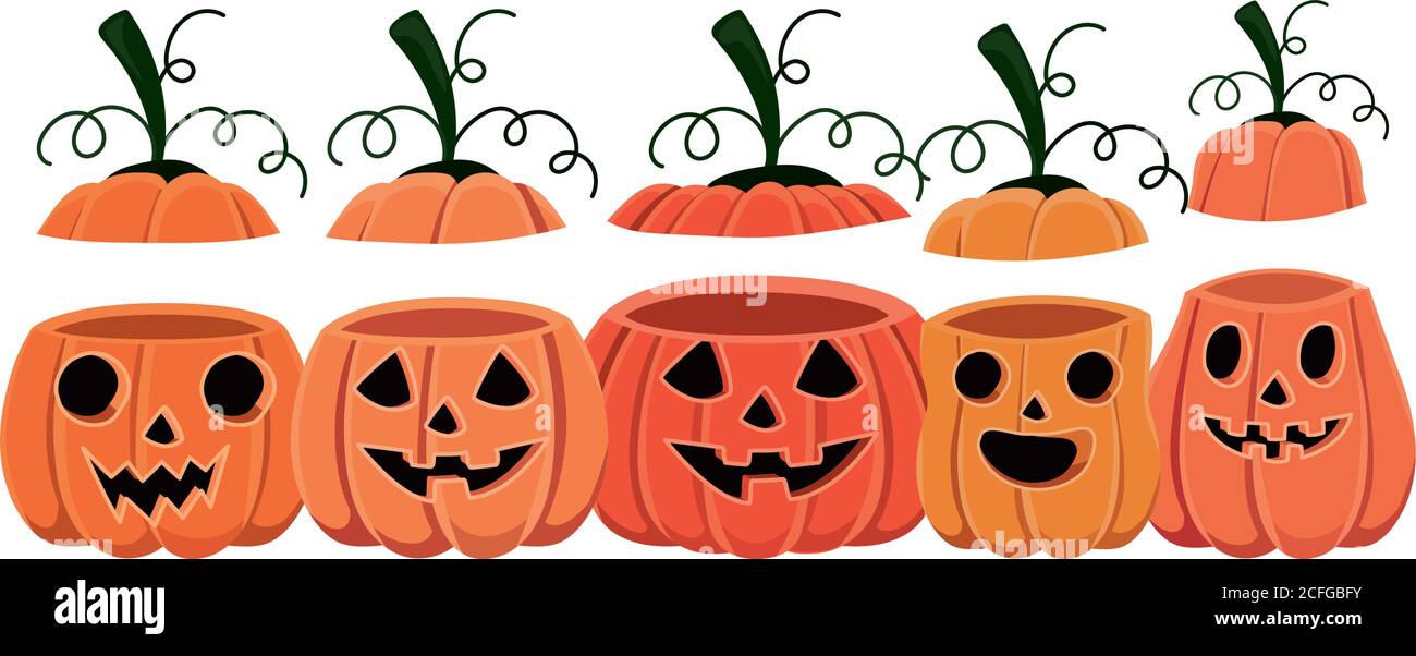 Halloween pumpkins cartoons with covers vector design Stock Vector ...
