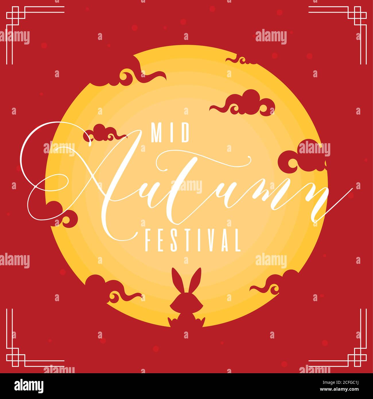 mid autumn festival poster with rabbit and moon silhouette vector ...