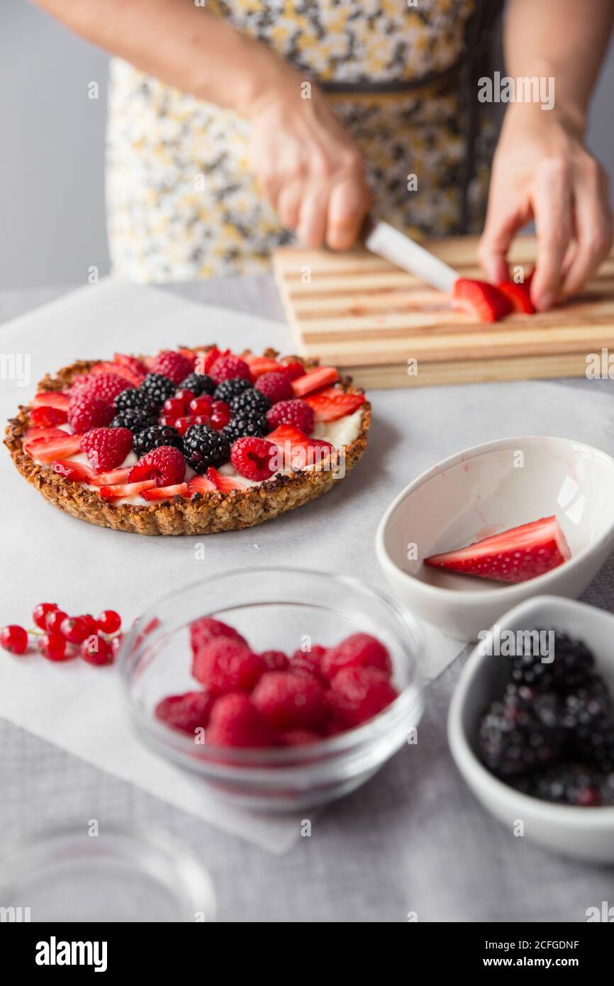 Woman preparing a cake Stock Photo