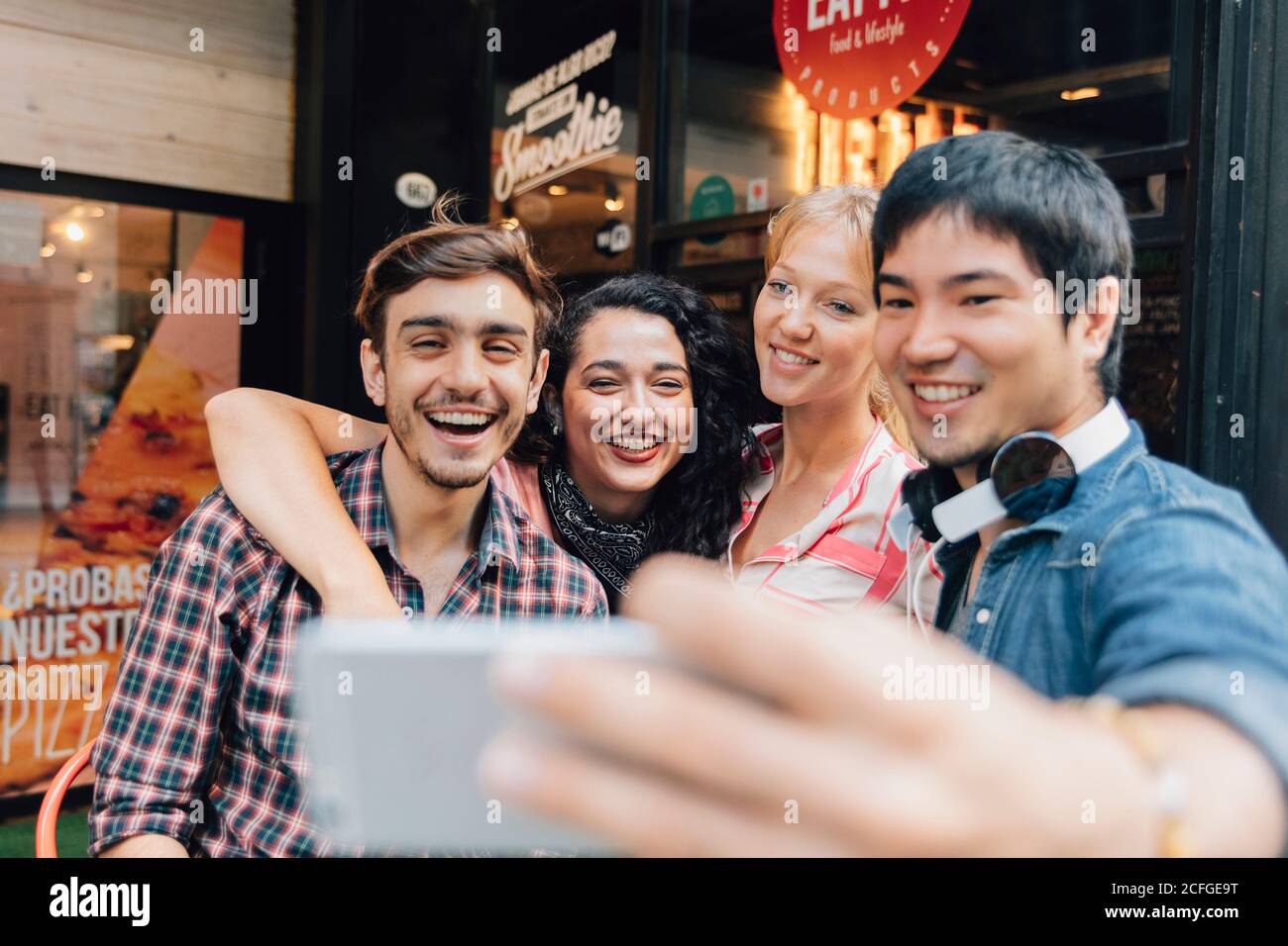 Cheerful friends taking a selfie Stock Photo