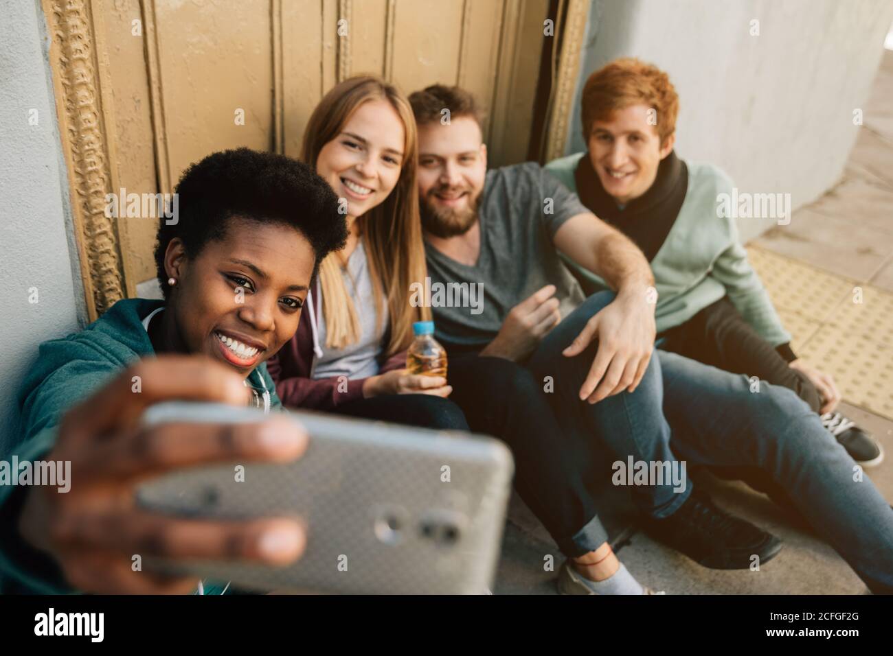 Group of friends taking a selfie Stock Photo