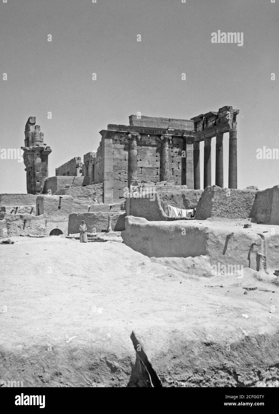 'Original Caption:  Temple of Baal.; southern front of the ''Cella''  - Location: Syria--Tadmur ca.  1898-1946 ' Stock Photo
