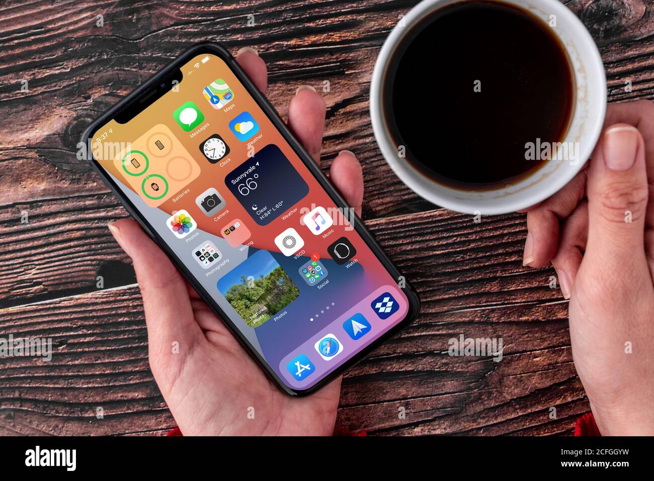 Antalya, TURKEY - September 05, 2020.  new ios 14 screen iphone, Apple's next operating system for its smarphones to be released Stock Photo