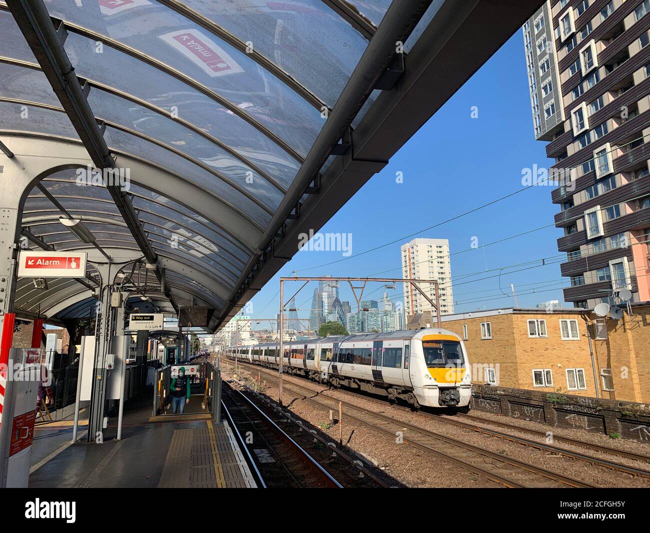 DLR Station, Shadwell, Docklands, Lpondon UK. Stock Photo