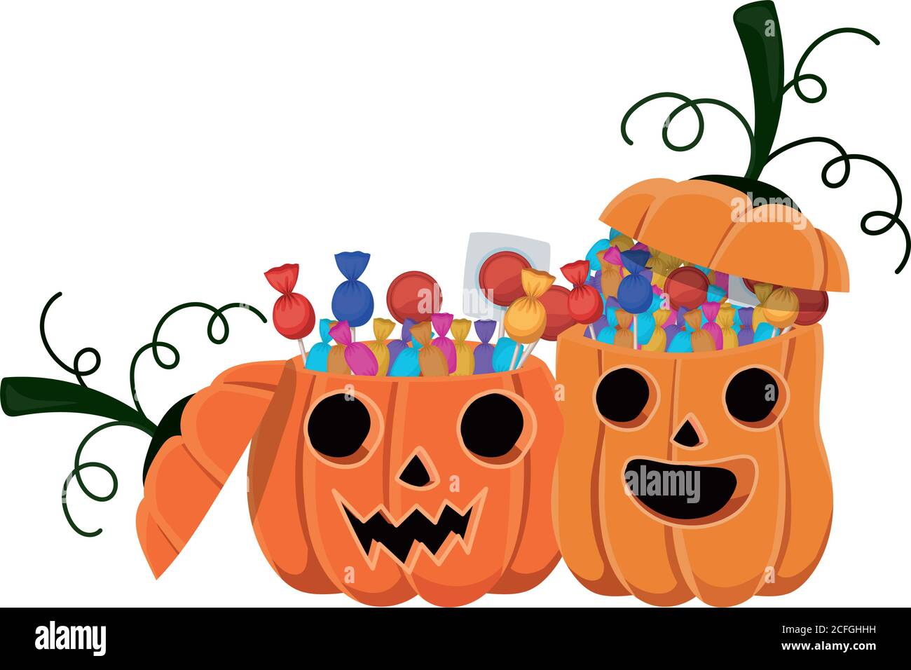 Halloween pumpkins cartoons with candies vector design Stock Vector ...