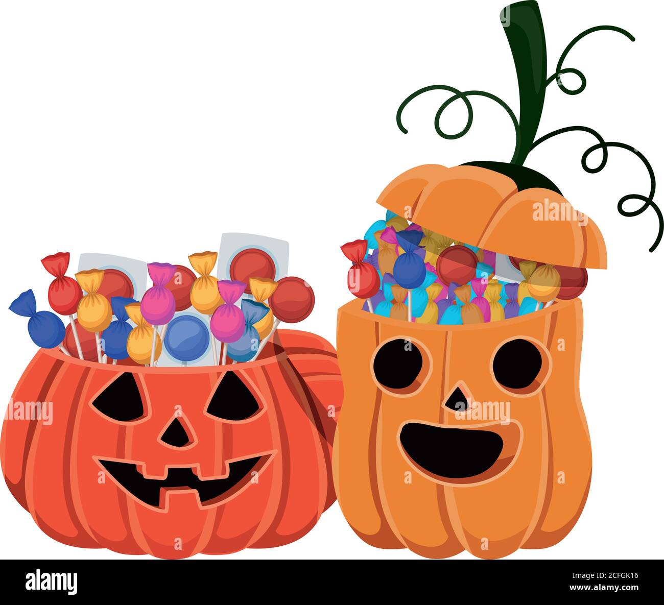 Halloween pumpkins cartoons with candies vector design Stock Vector ...