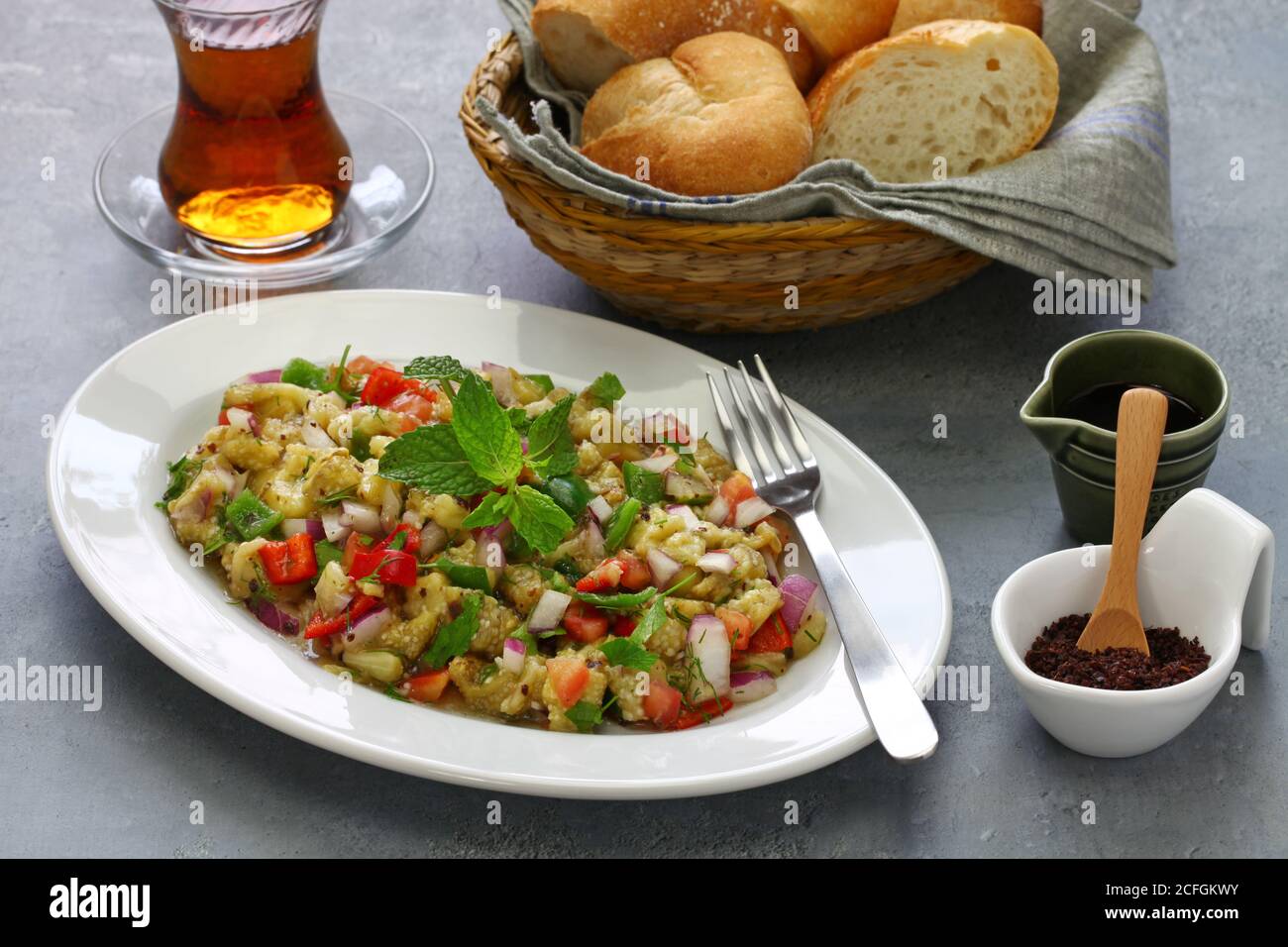 Turkish eggplant salad called Patlican Salatasi Stock Photo Alamy