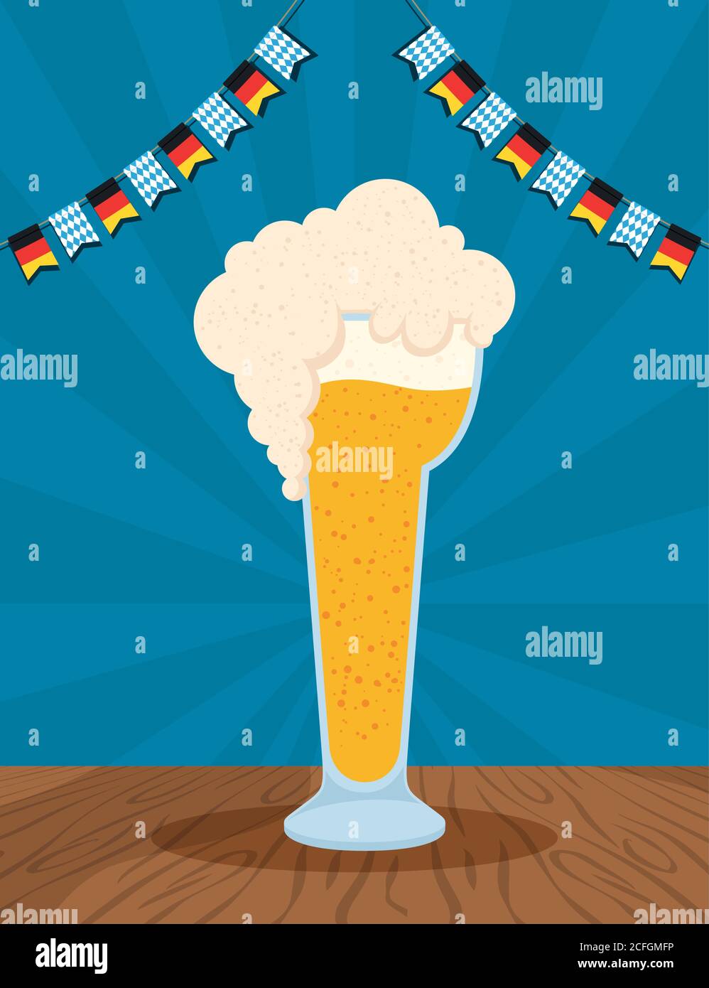 oktoberfest party celebration poster with beer cup and garlands vector ...