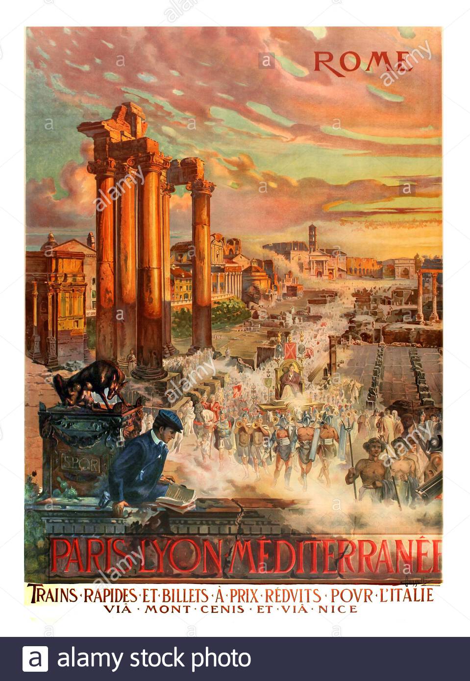 Vintage French Travel Poster Travel To Italy By Paris Lyon Mediterrane Railways Stock Photo Alamy