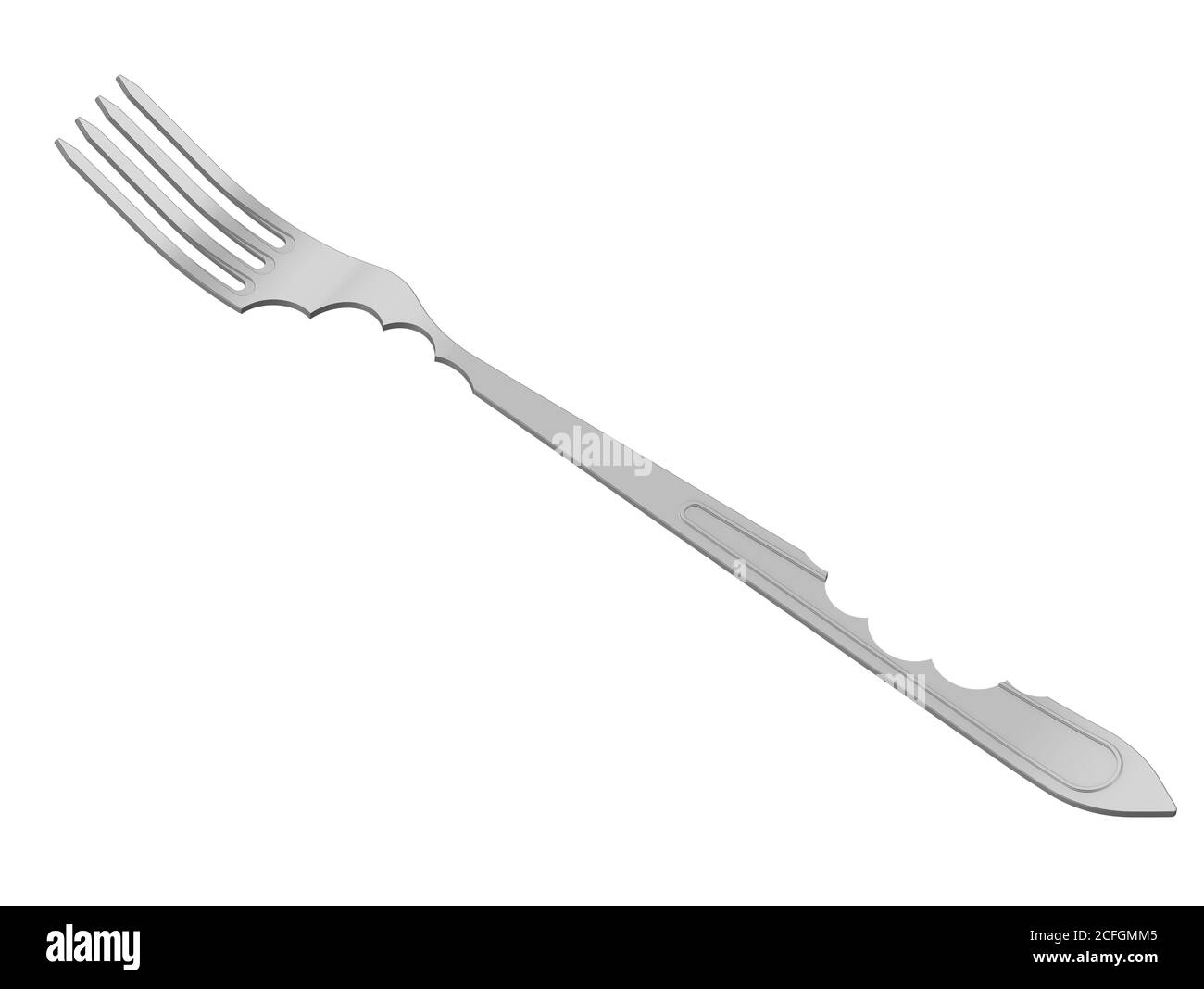 Fork with bite marks. One gray fork with bite marks. Isolated. 3D