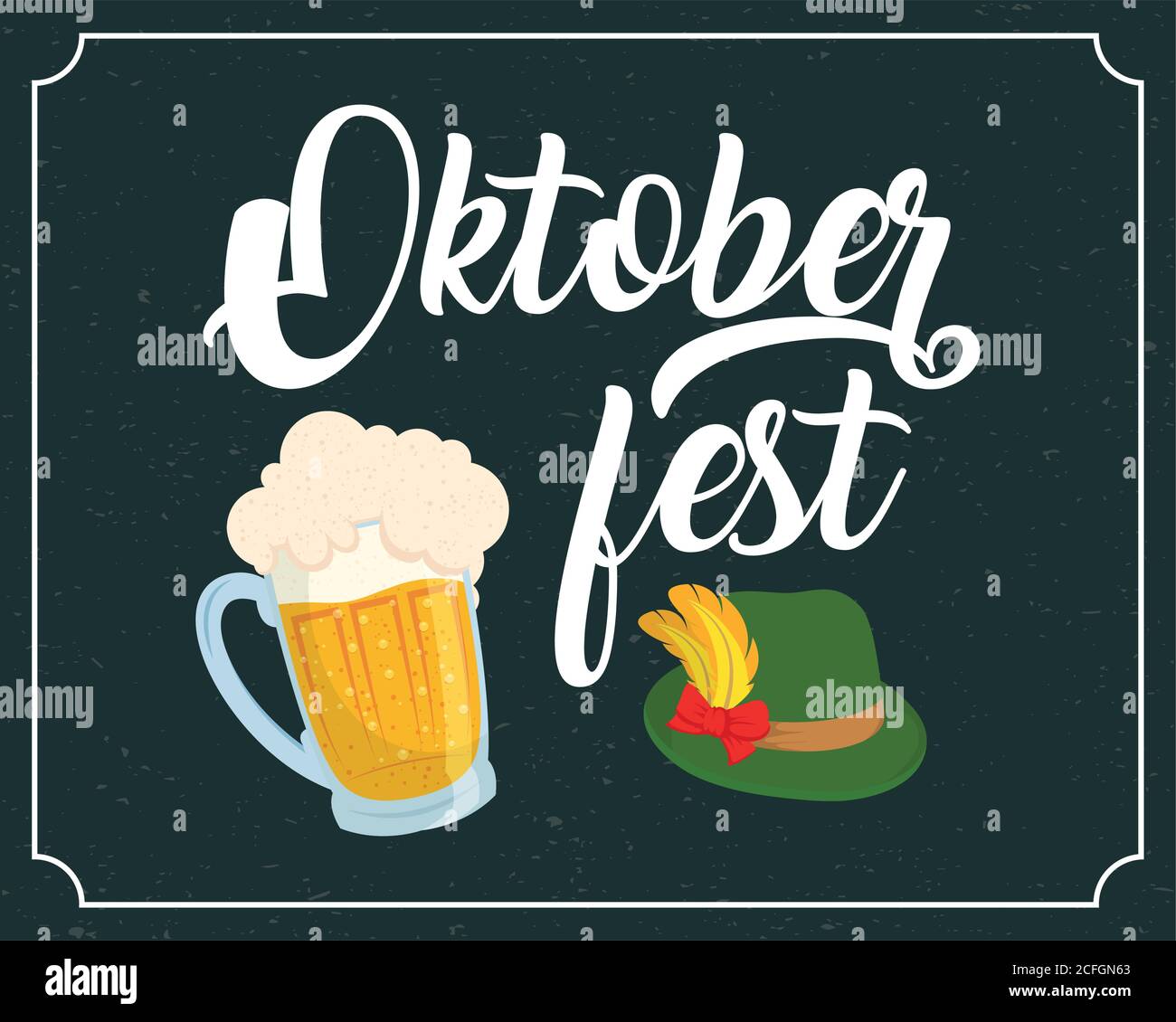 oktoberfest party lettering in poster with beer and tyrolean hat vector ...